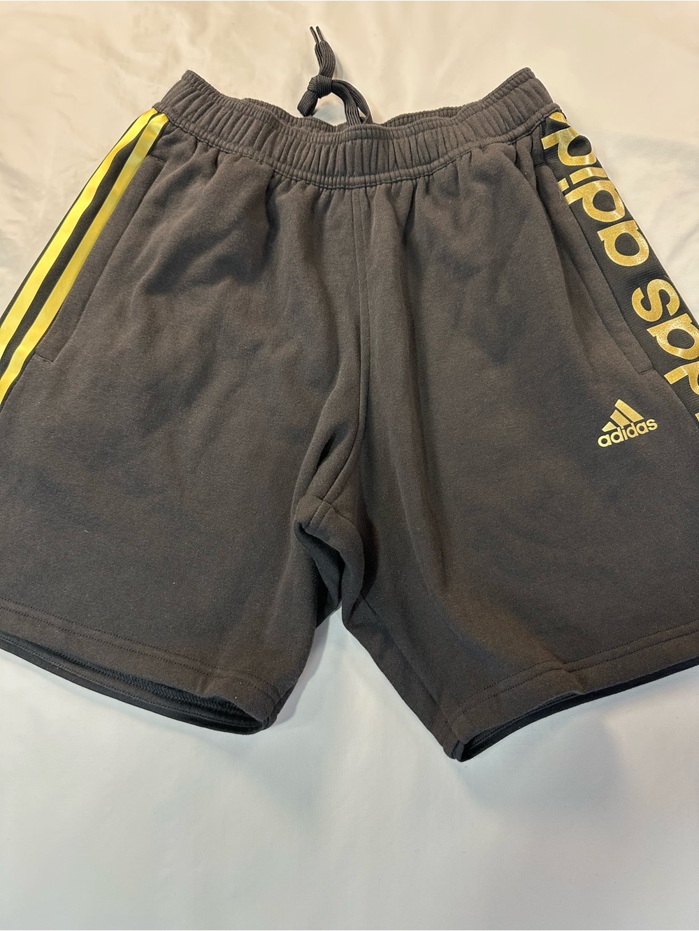 adidas Black Shorts with Yellow Stripes and Logo